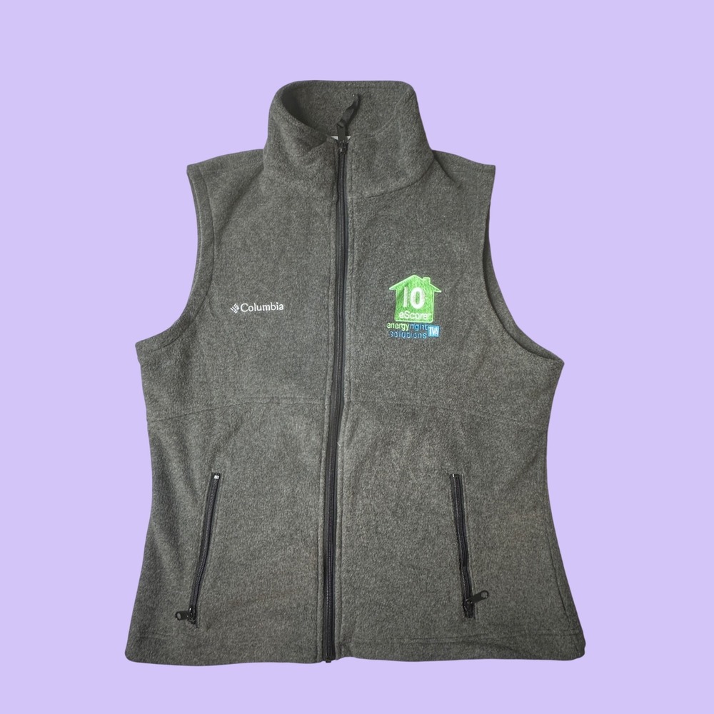Columbia Fleece Vest Womens M Gray Full Zip eScore Corporate Logo Outdoor Layer